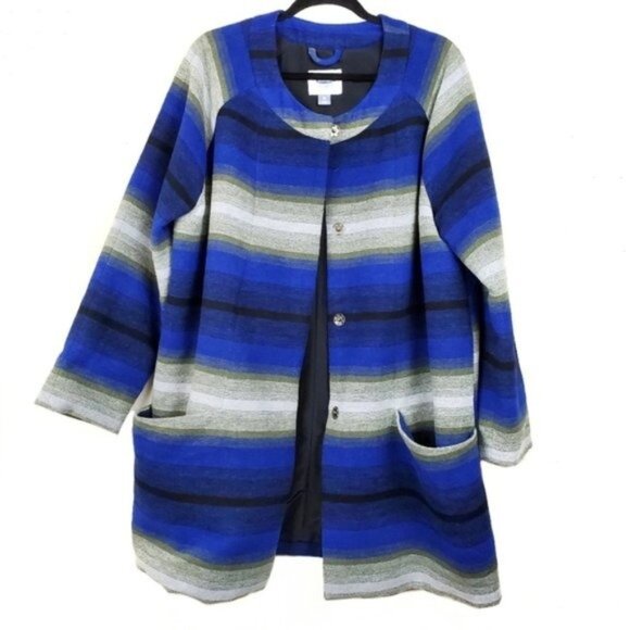 Old Navy Womens Green Blue Striped Coat Jacket Size XL - Picture 4 of 10